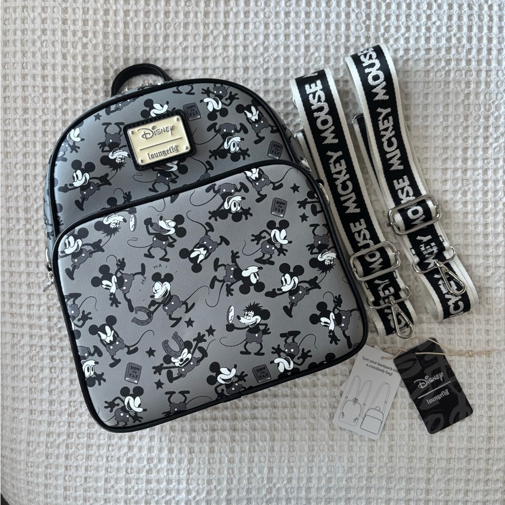Loungefly Disney Mickey Mouse Plane Crazy Convertible Mini Backpack